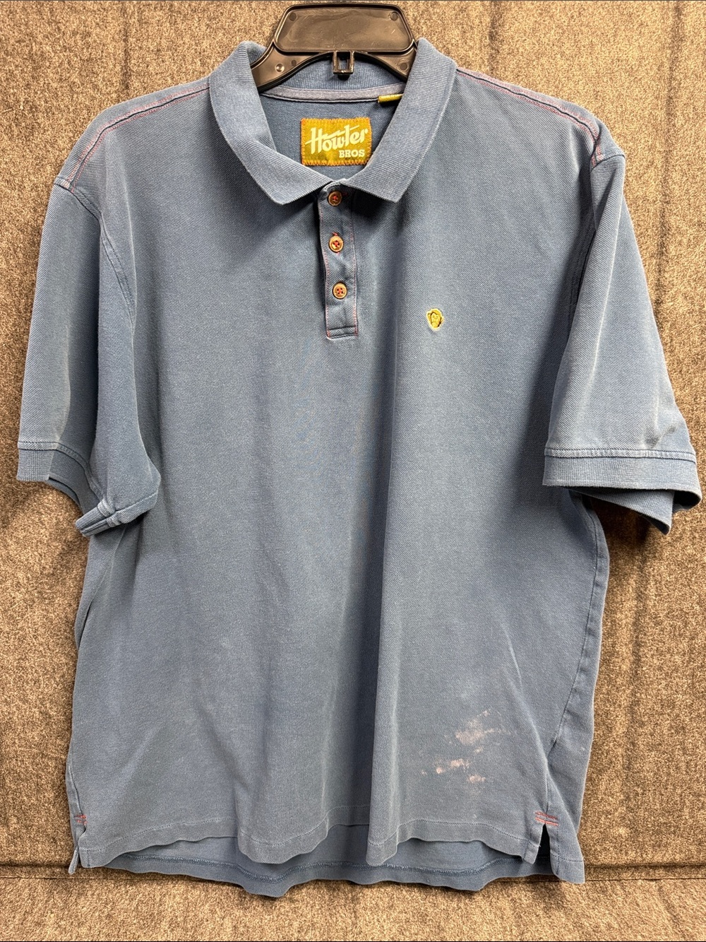 Howler Brothers Vintage Washed Blue Polo with Yellow Logo